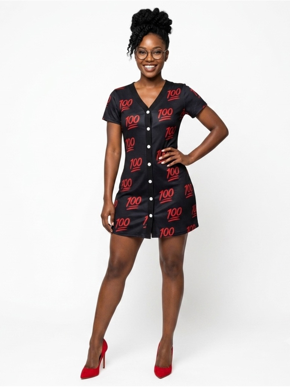 Jasmine Black 100 Emoji Button Front Mini Dress Tunic Shirt Medium